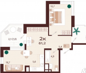 2-комн, 61 кв м, этаж 2/8 ул Изобильная, 2