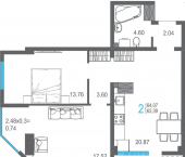2-комн, 64 кв м, этаж 12/17 ул Красных Партизан, 32