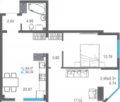 2-комн, 64 кв м, этаж 9/17 ул Красных Партизан, 24