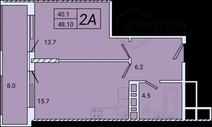 1-комн квартира в новом доме Авроры ул, 77к3