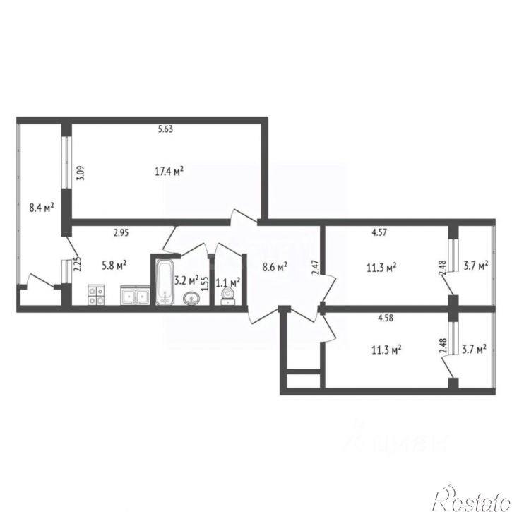 3-комн квартира Киевская улица, 86,  д. 86