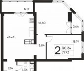 2-комн, 71 кв м, этаж 15/19 ул Кирова, 138