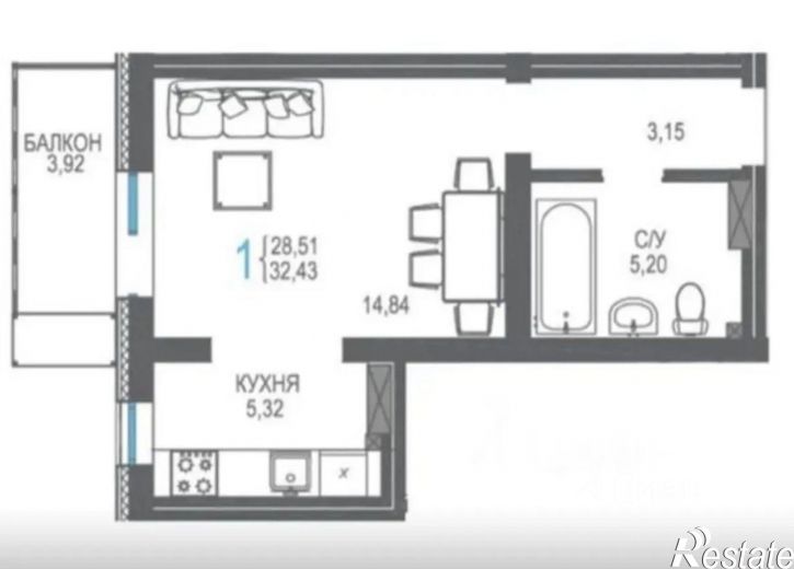 1-комн квартира Бакунинский проезд, 13,  д. 13