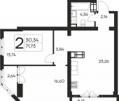 2-комн, 71 кв м, этаж 13/19 ул Кирова, 138