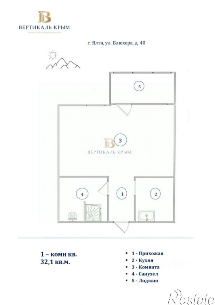 1-комн квартира Ялта г., Блюхера ул., д.40
