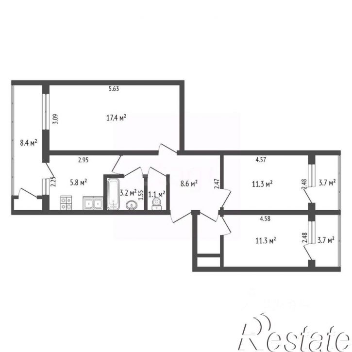3-комн квартира Киевская улица, 86,  д. 86