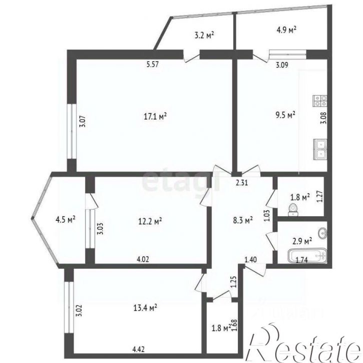 3-комн квартира улица Крупской, 8 к2,  д. 8 к2
