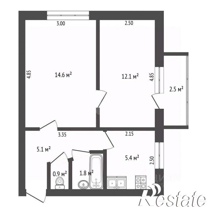2-комн квартира Киевский переулок, 14,  д. 14